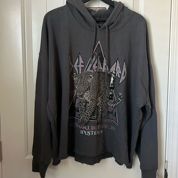 Torrid Def Leppard Dark Grey French Terry Crop Hoodie - Picture 2 of 9